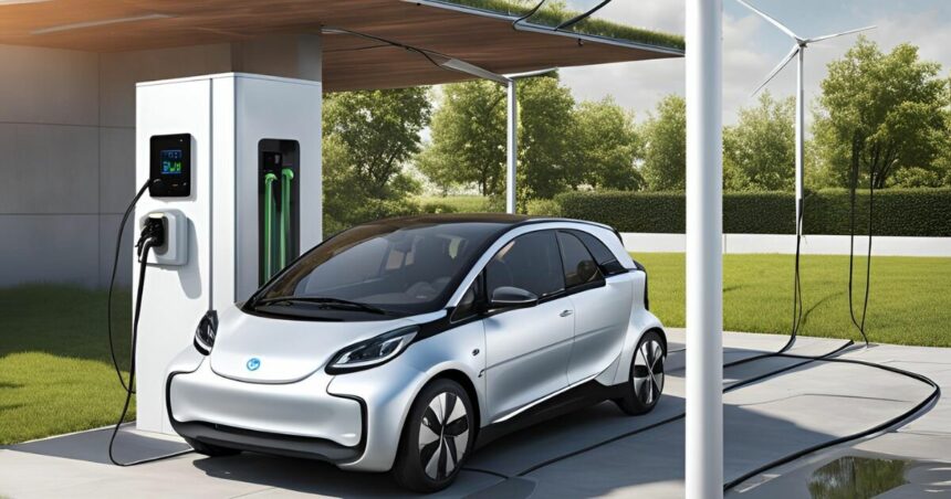 Did you know that an EV charged with wind power can produce less than 0.1 lbs of CO2 per mile, compared to over 1.0 lbs for a gasoline vehicle? (Credit: AI Generated Image)