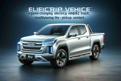 A realistic, high-definition image showcasing a game-changing electric vehicle (EV) by Isuzu, revolutionizing the pickup segment. The EV pickup truck should feature sleek, modern design elements, possibly radiating a futuristic vibe. It should have notable characteristics of an Isuzu truck, but with modifications and enhancements to highlight its electric nature.