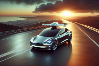 Render a highly detailed, realistic image showcasing Tesla making a significant shift beyond automobiles. This could encompass technologies such as advanced battery storage, solar power installations, or autonomous drone technology, reflecting the company