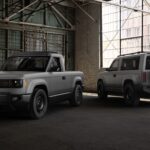 Slate EV truck and SUV upgrade next to each other in warehouse